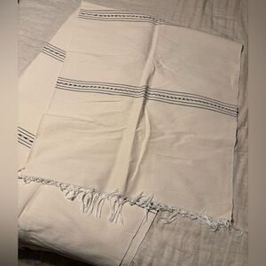 Cotton Cream Throw with Fringe and Stripes